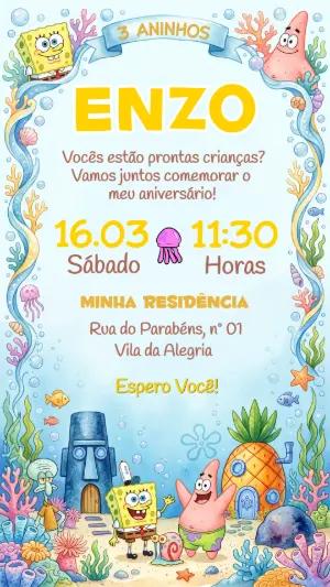 Convite de Aniversário Bob Esponja Fundo do Mar para Editar