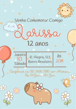 Convite de Aniversário Capivara Fofa para Editar Online
