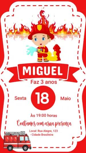 Convite de Aniversário Bombeiro Infantil para Editar Online