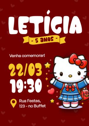 Convite de Aniversário Hello Kitty para Editar Online
