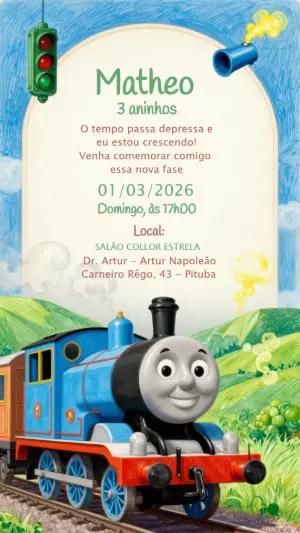 Convite Animado de Aniversário Infantil Tema Trenzinho para Editar