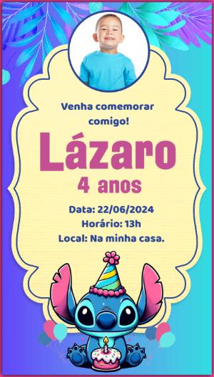 Convite de Aniversário Stitch com Foto para Editar Online