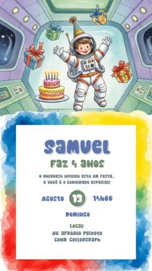 Convite de Aniversário Astronauta Infantil para Editar Online