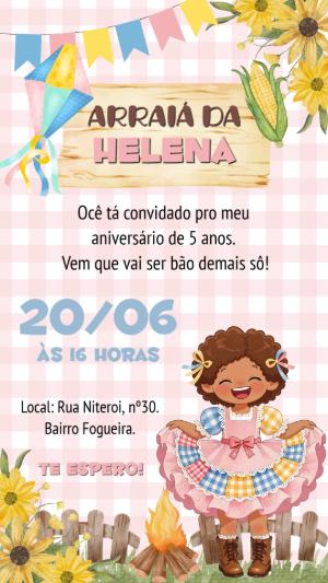 Convite de Arraiá Infantil Menina Fofo para Editar Online