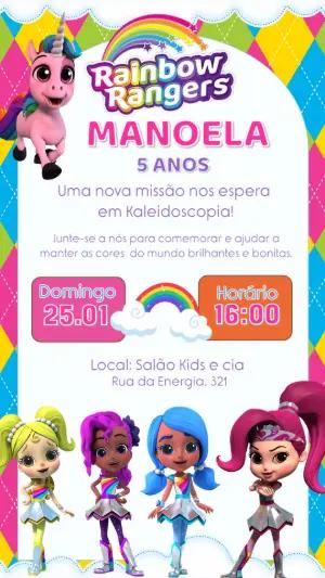 Convite de Aniversário Rainbow Rangers Colorido para Editar