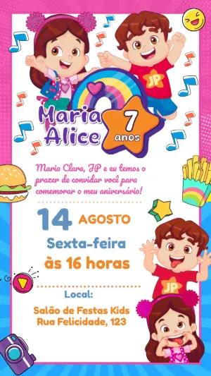 Convite Aniversário Maria Clara e JP para Editar Online