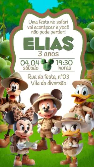 Convite de Aniversário Mickey Safari na Selva para Editar
