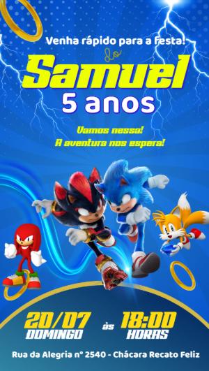 Convite Aniversário Sonic com Shadow e Amigos para Editar Online