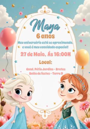 Convite de Aniversário Frozen com Personagens para Editar Online