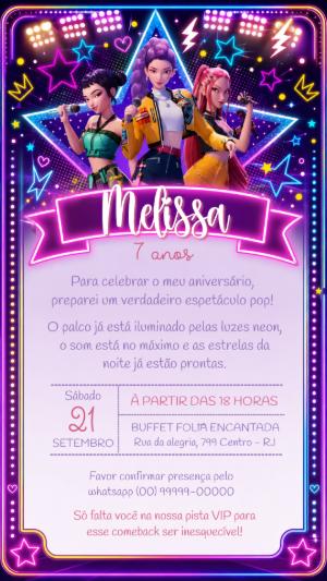 Convite de Aniversário Guerreiras do Kpop para Editar Online
