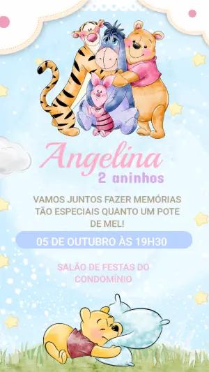 Convite de Aniversário Ursinho Pooh Aquarela para Editar Online