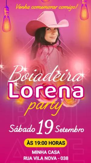 Convite de Aniversário Boiadeira Rosa Moderno para Editar