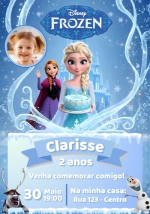 Convite de Aniversário Frozen com Foto para Editar