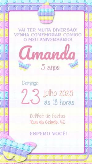 Convite de Aniversário Pop It Colorido para Editar Online