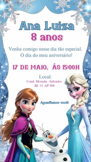 Convite Aniversário Frozen com Personagens para Editar Online