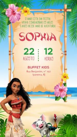 Convite Digital Moana Aventura na Praia Modelo Editável