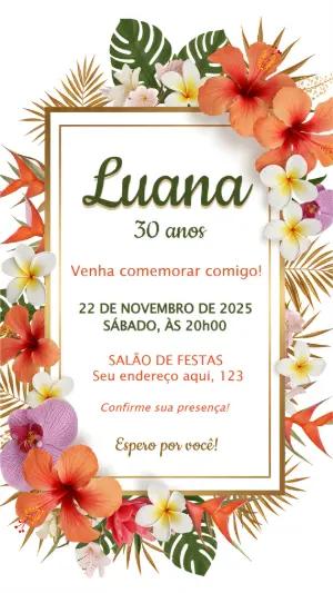Convite de Aniversário Tropical com Flores para Editar Online