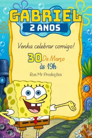 Convite de Aniversário Bob Esponja Colorido para Editar