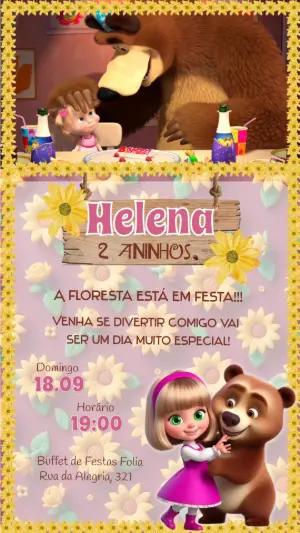 Convite Animado de Aniversário Masha e o Urso para Editar