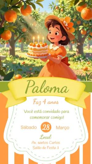 Convite Aniversário Infantil Laranjinha Modelo Digital Editável
