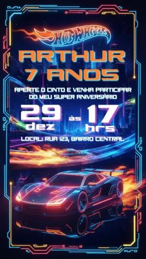 Convite de Aniversário Hot Wheels Neon para Editar Online
