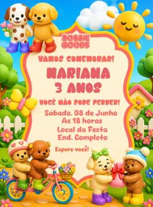 Convite de Aniversário Bobbie Goods Fofo 3D para Editar