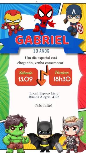 Convite de Aniversário Super-Heróis Fofos para Editar