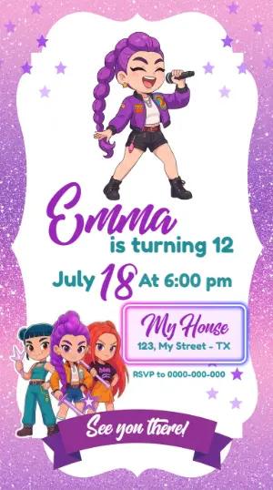 K-pop Demon Hunter Birthday Invitation - Editable Digital Template