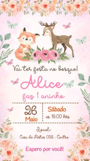 Convite de Aniversário Bosque Encantado Menina Editável