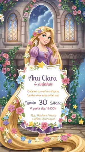 Convite de Aniversário Rapunzel Enrolados para Editar Online