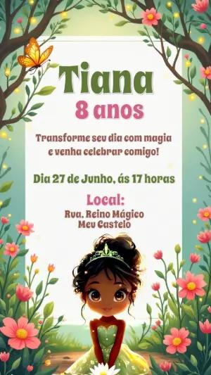 Convite Aniversário Princesa Tiana para Editar e Enviar Online