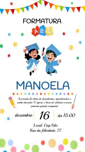 Convite de Formatura Infantil ABC Colorido para Editar