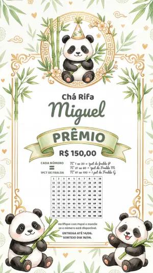 Chá Rifa Panda Fofo Editável para Chá de Bebê