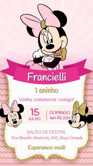 Convite Aniversário Minnie Mouse Rosa para Editar Online