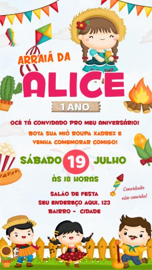 Convite Aniversário Festa Junina com Personagens para Editar