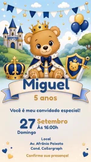 Convite de Aniversário Ursinho Príncipe Modelo Digital Editável