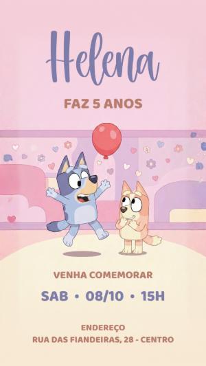 Convite de Aniversário Bluey e Bingo em Tons Pastéis Editável