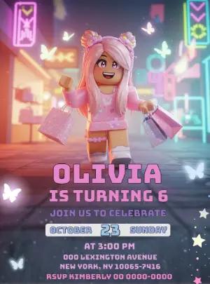 Roblox Girl Birthday Invitation Editable Template