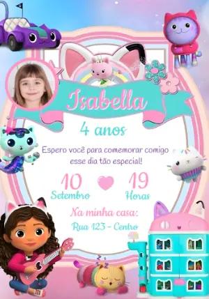 Convite de Aniversário A Casa Mágica da Gabby com Foto para Editar
