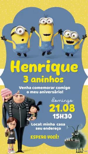 Convite de Aniversário Minions para Editar