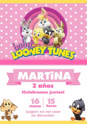 Invitación de Cumpleaños Baby Looney Tunes para Editar Online