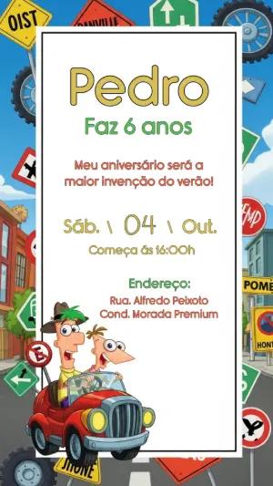 Convite Aniversário Phineas e Ferb para Editar Online