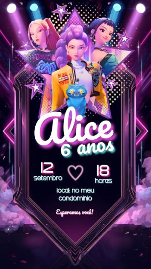 Convite de Aniversário Guerreiras do K-Pop Neon