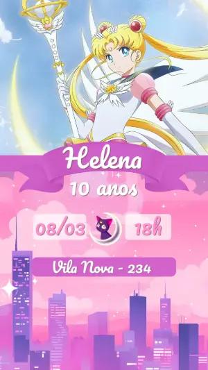 Convite de Aniversário Sailor Moon Mágico Modelo Editável