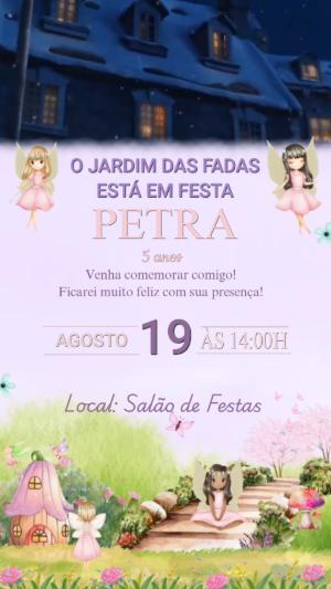 Convite Animado Aniversário Jardim das Fadas para Editar