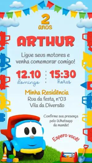 Convite de Aniversário Léo o Caminhão para Editar