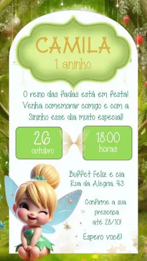 Convite Aniversário Fada Sininho Editável Online
