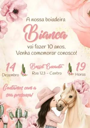 Convite de Aniversário Boiadeira Rosa Delicado para Editar