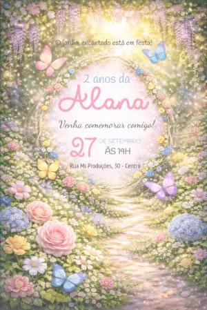 Convite de Aniversário Jardim Encantado Mágico Editável