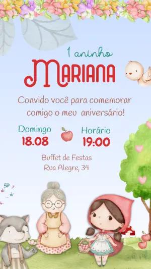 Convite de Aniversário Chapeuzinho Vermelho Fofo Editável